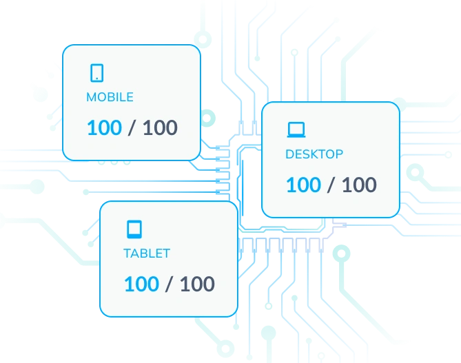 Page speed 100/100 for Mobile, Tablet and Desktop