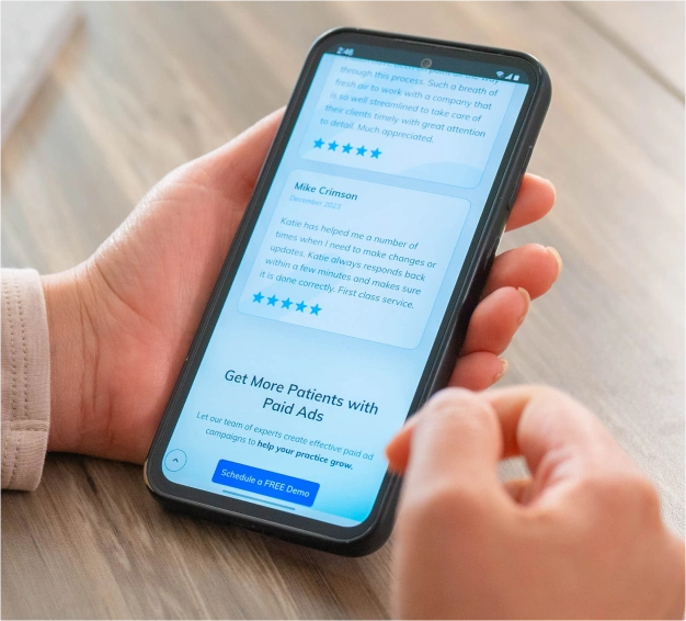 Mobile phone showing Get More Patients with Paid Ads
